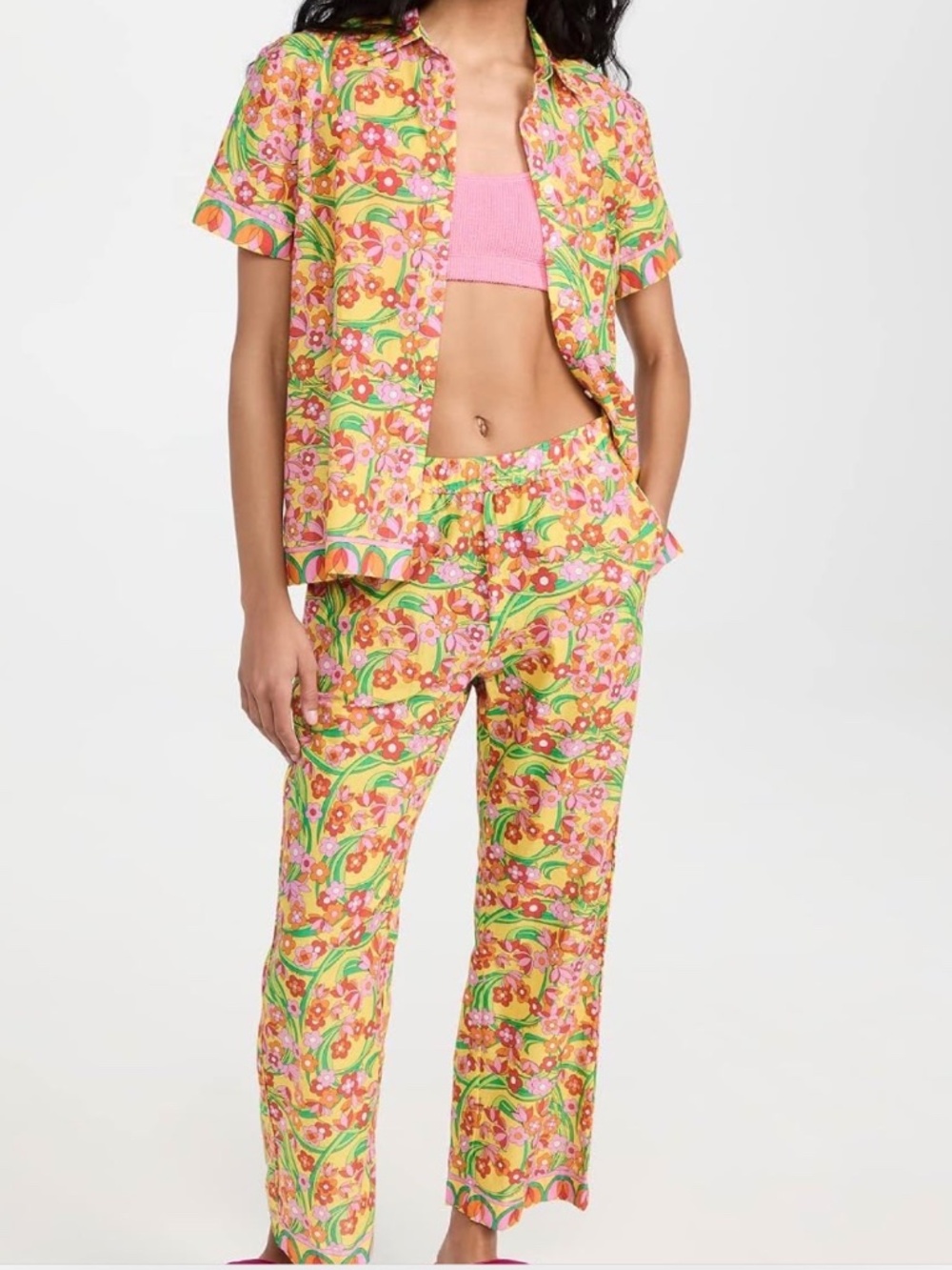 Solid & Striped The Avril Voile Floral Print Matching Set (Yellow Ground) XS